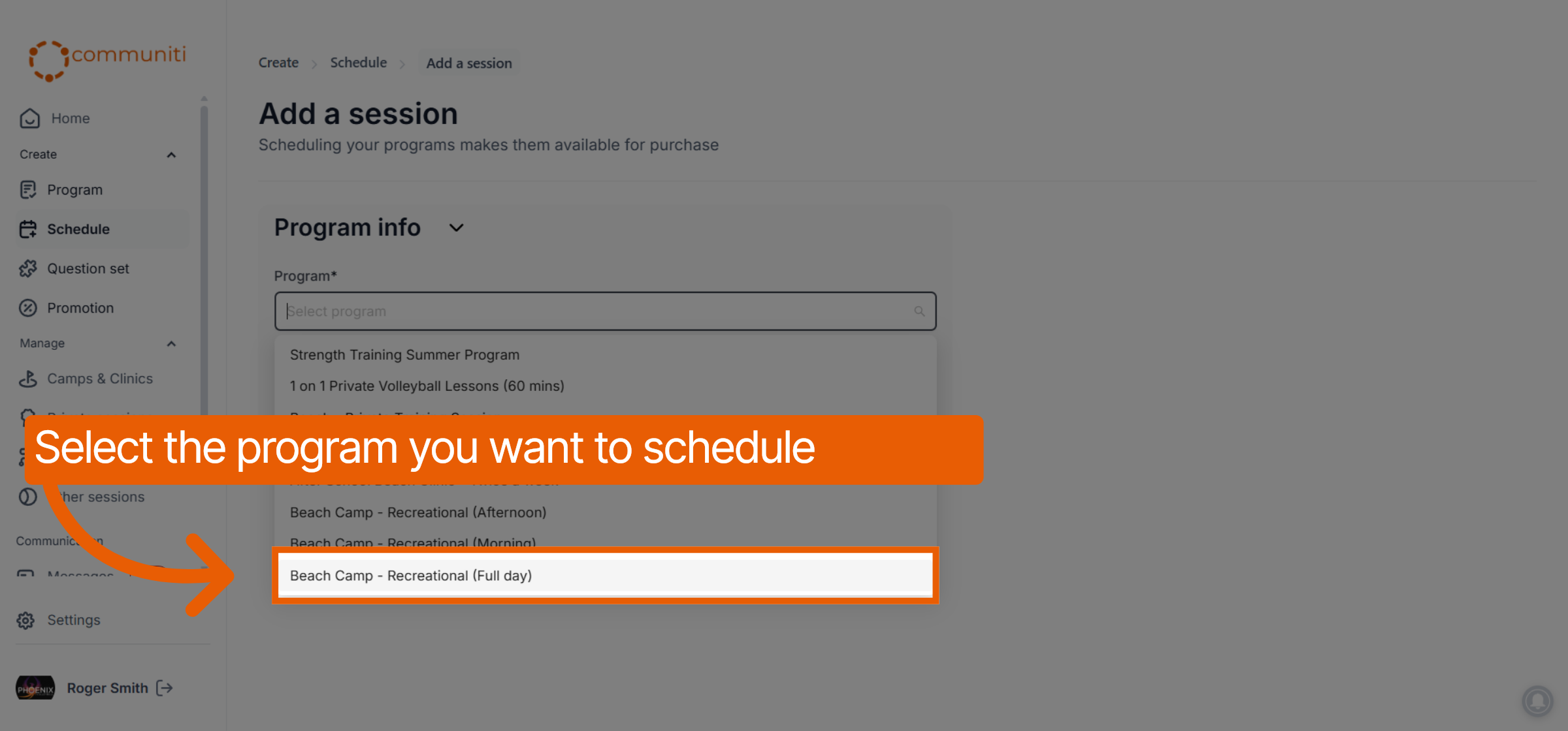 Select Session Type
