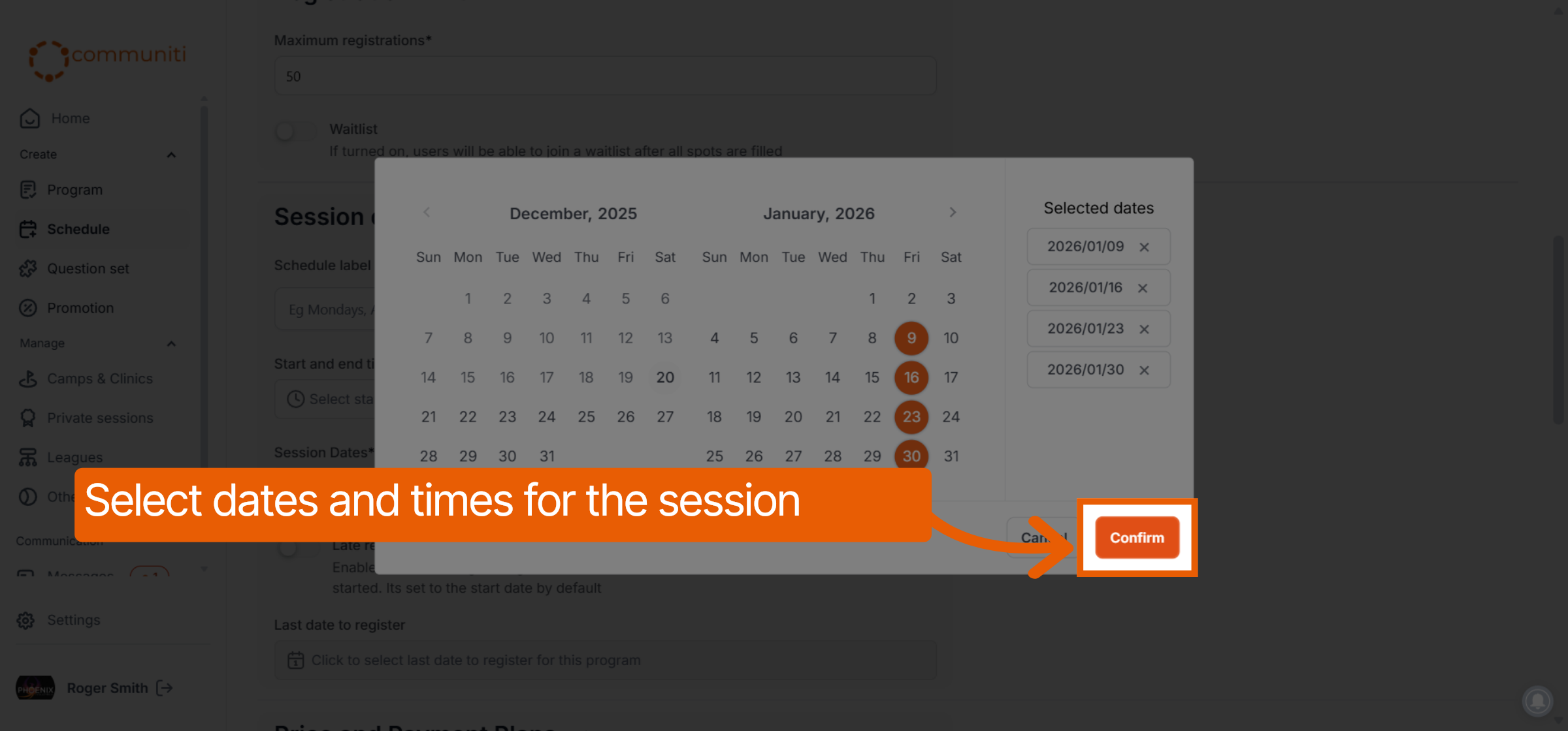 Confirm Date Selection