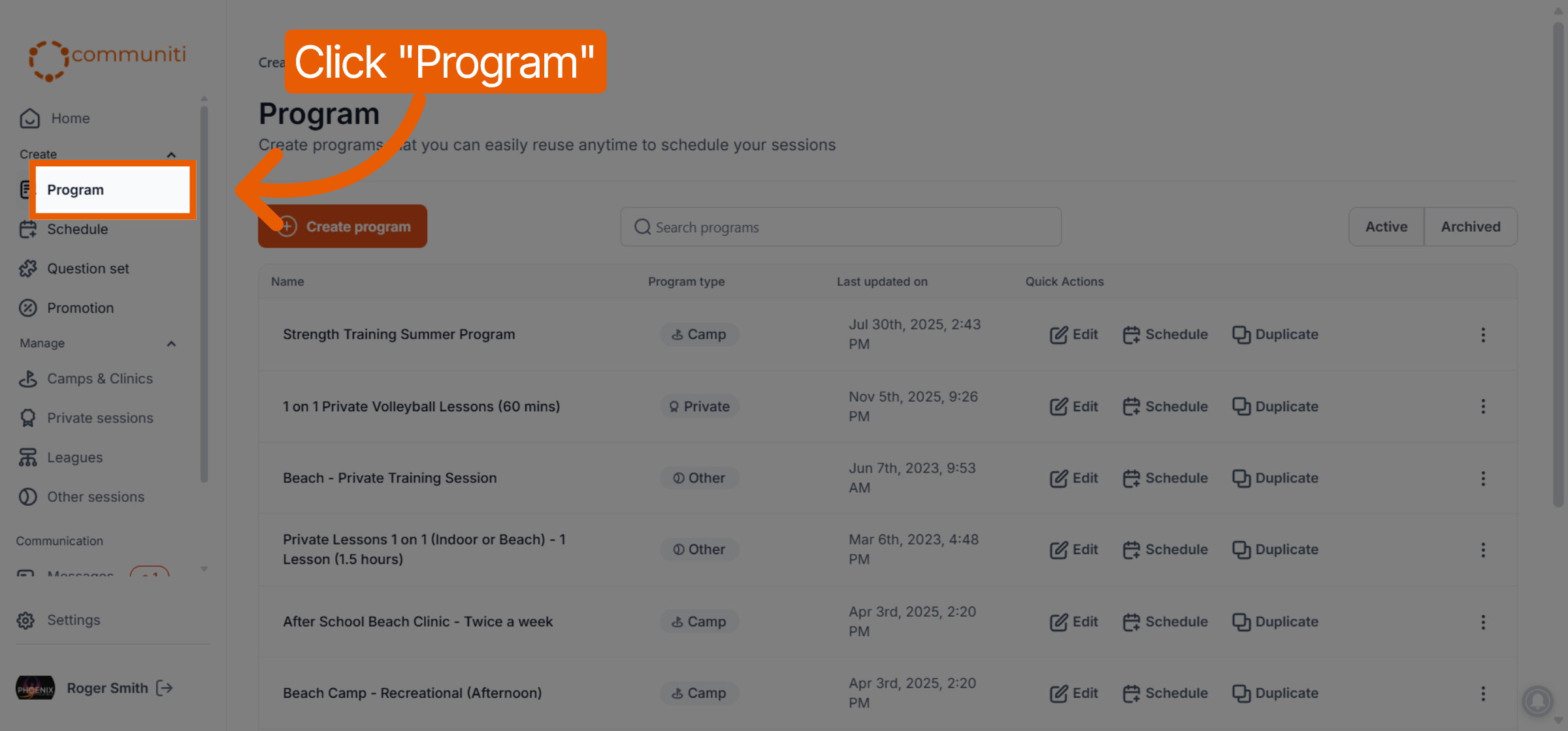 Navigate to Program Section