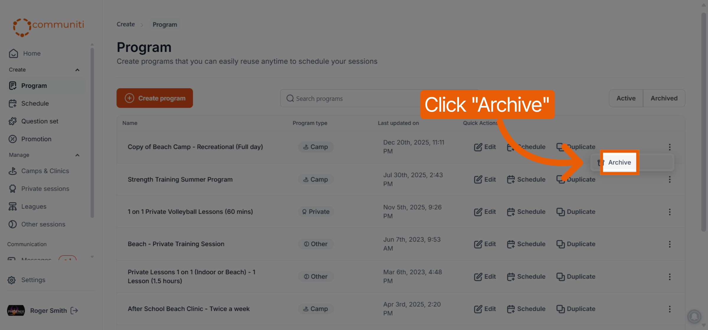 Select Archive Option