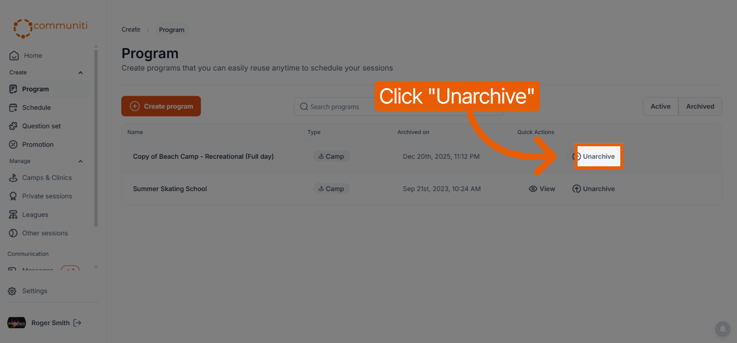 Initiate Unarchive Action