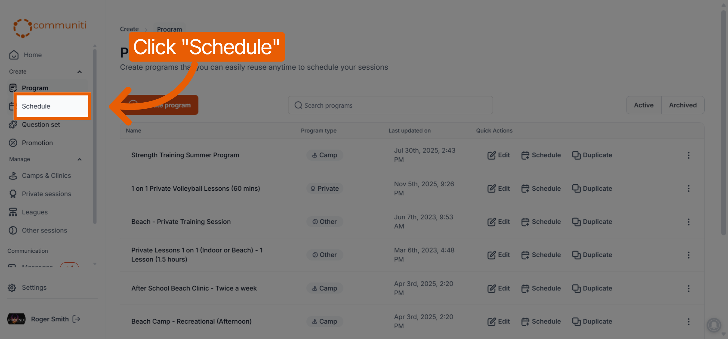 Access Schedule Section