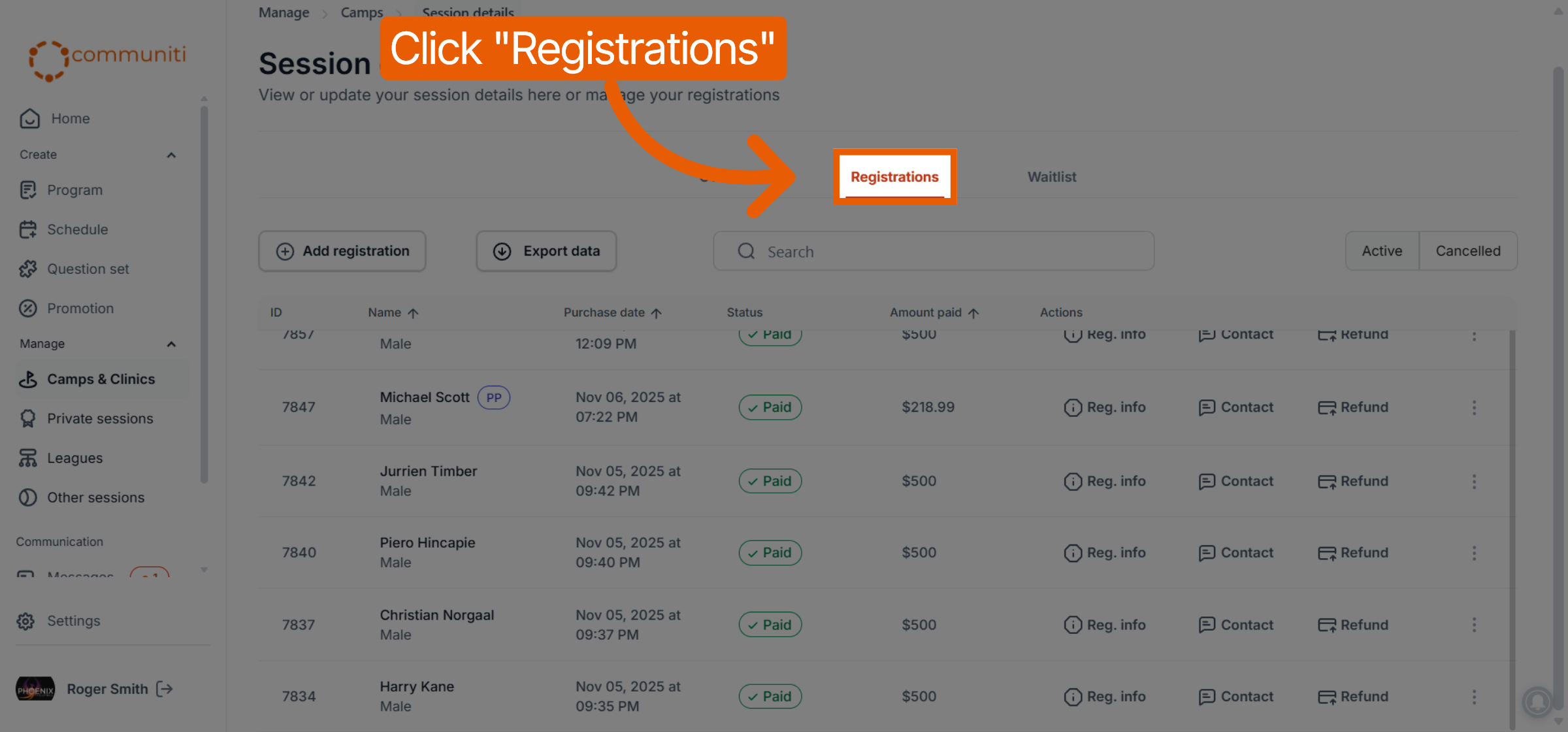 Navigate to Registrations
