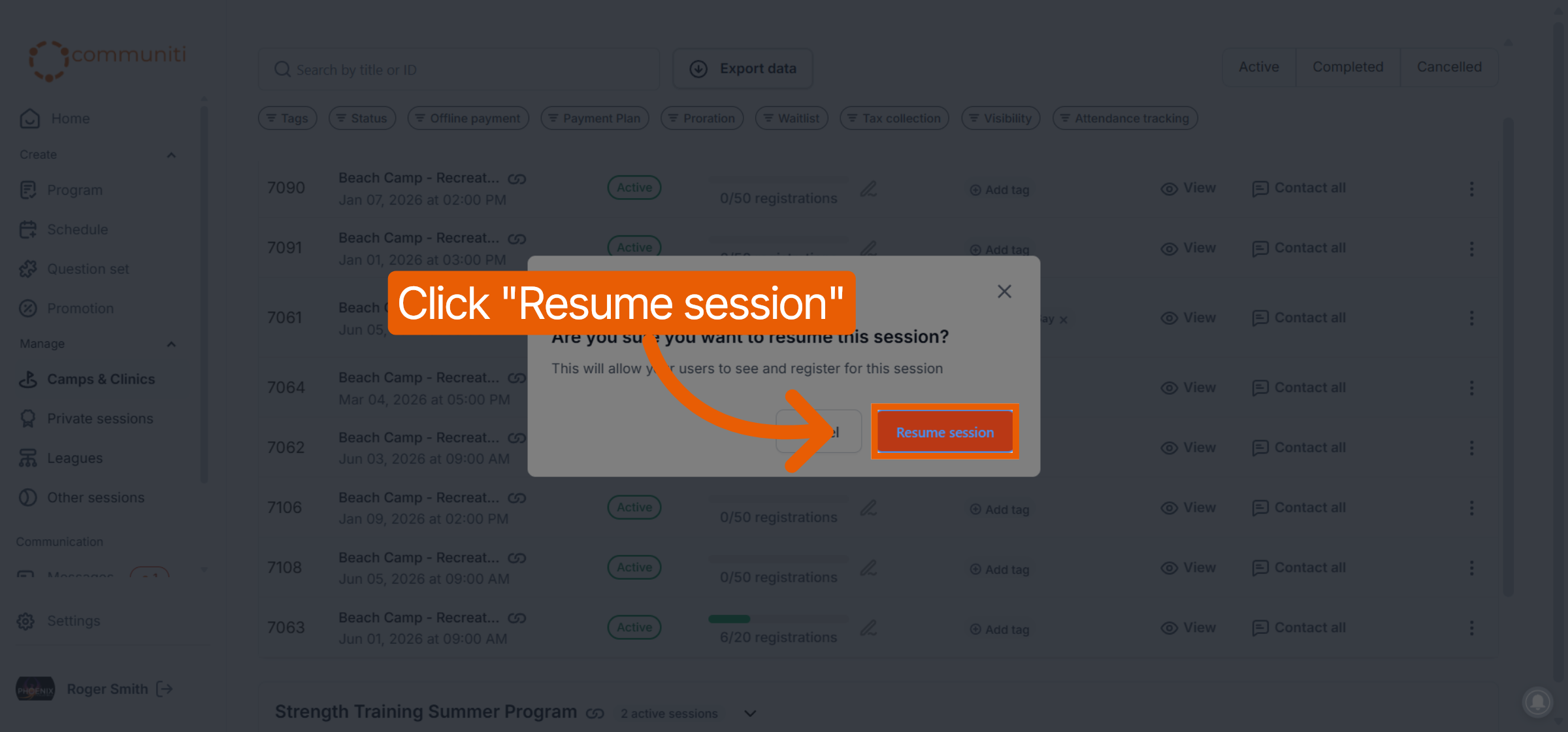 Confirm Session Resume