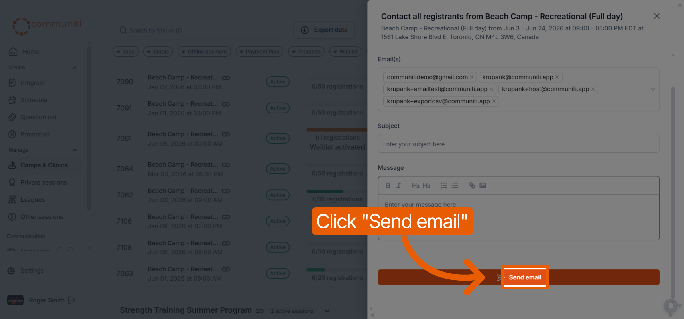 Send Email to Participants