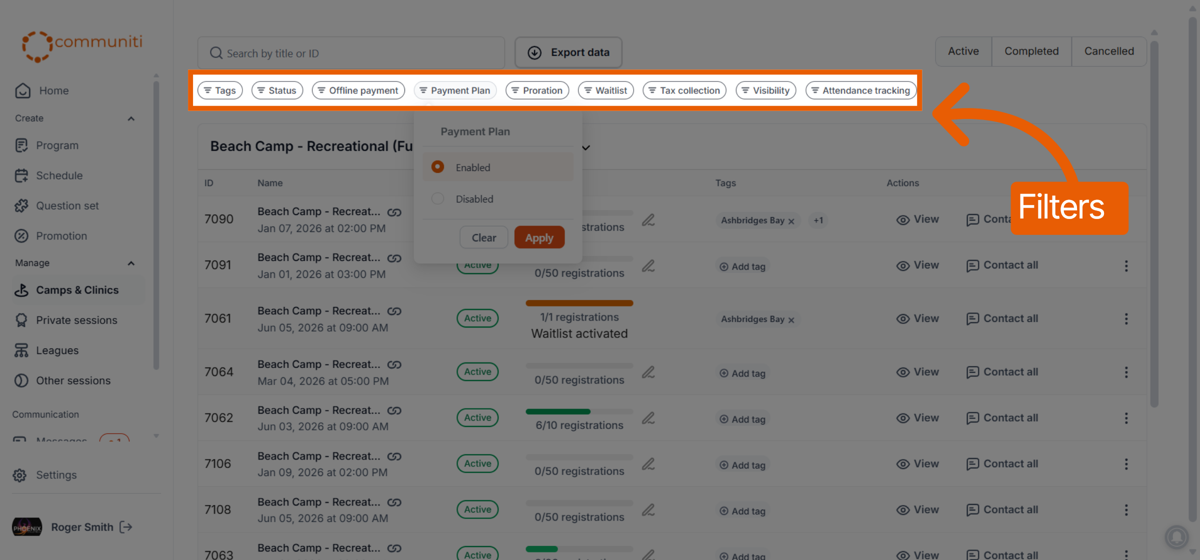 Reopen Payment Plan Filter