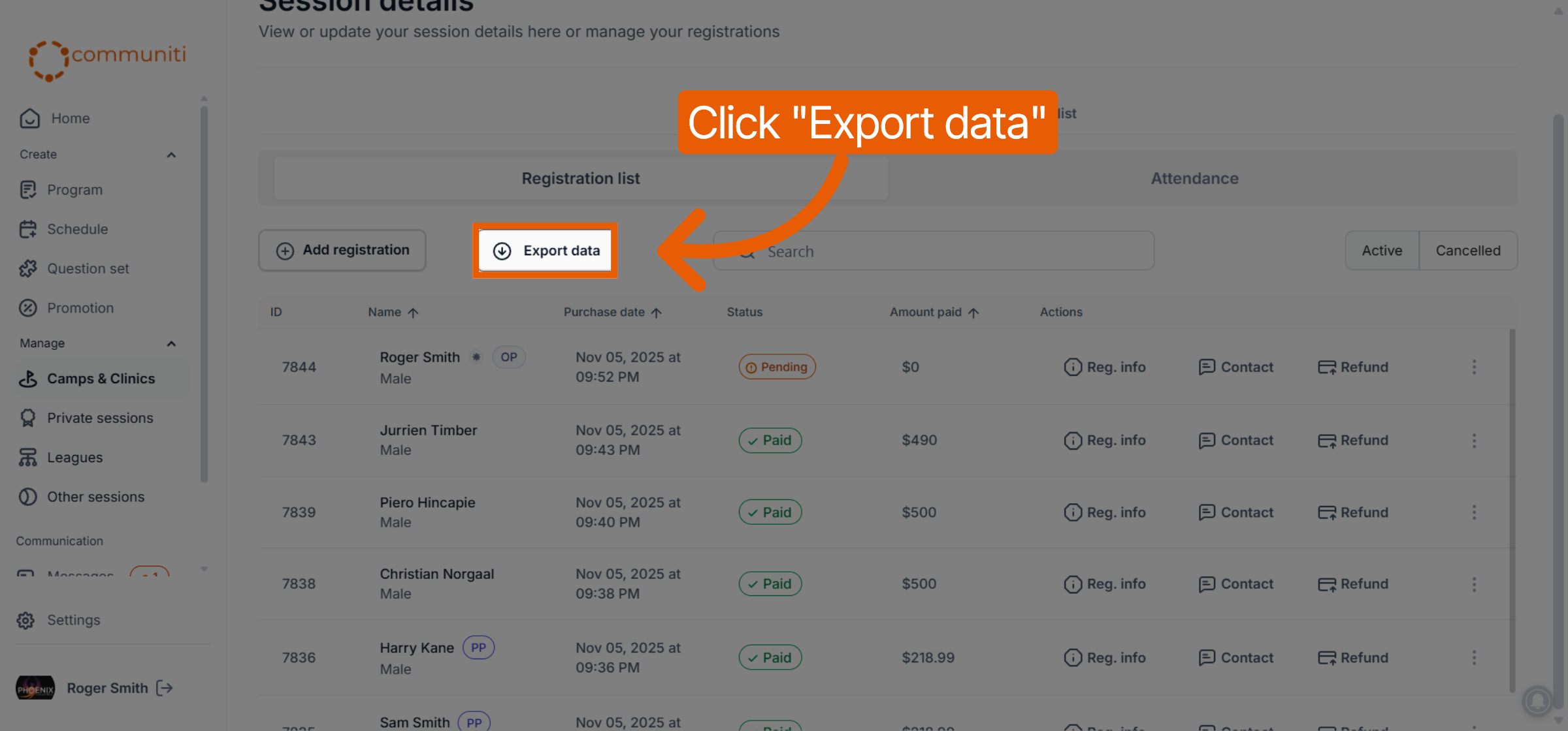 Initiate Data Export