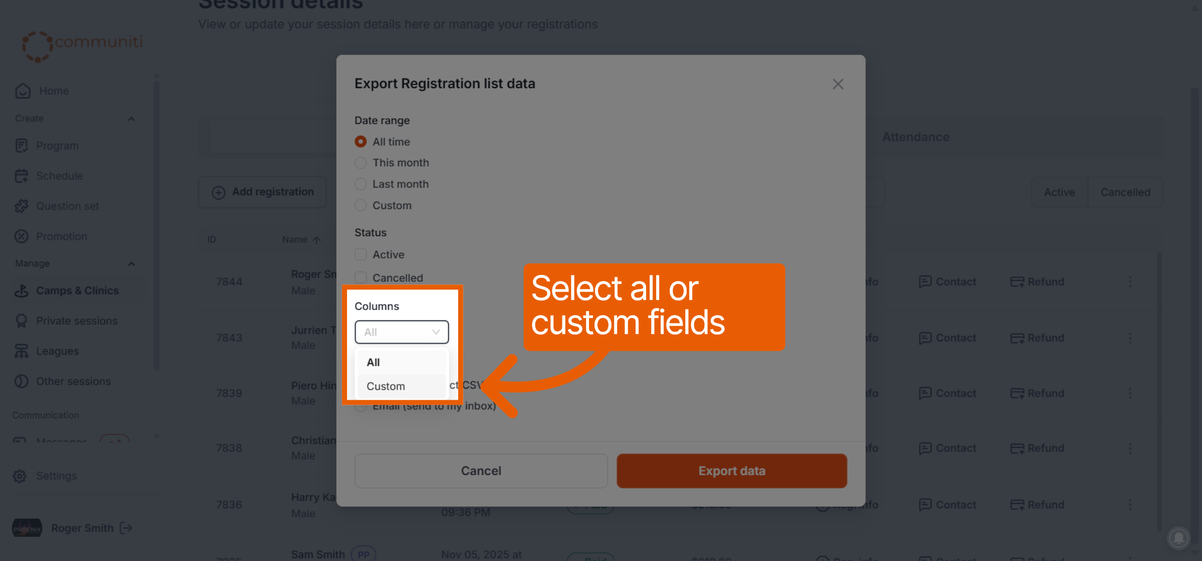 Choose Custom Export