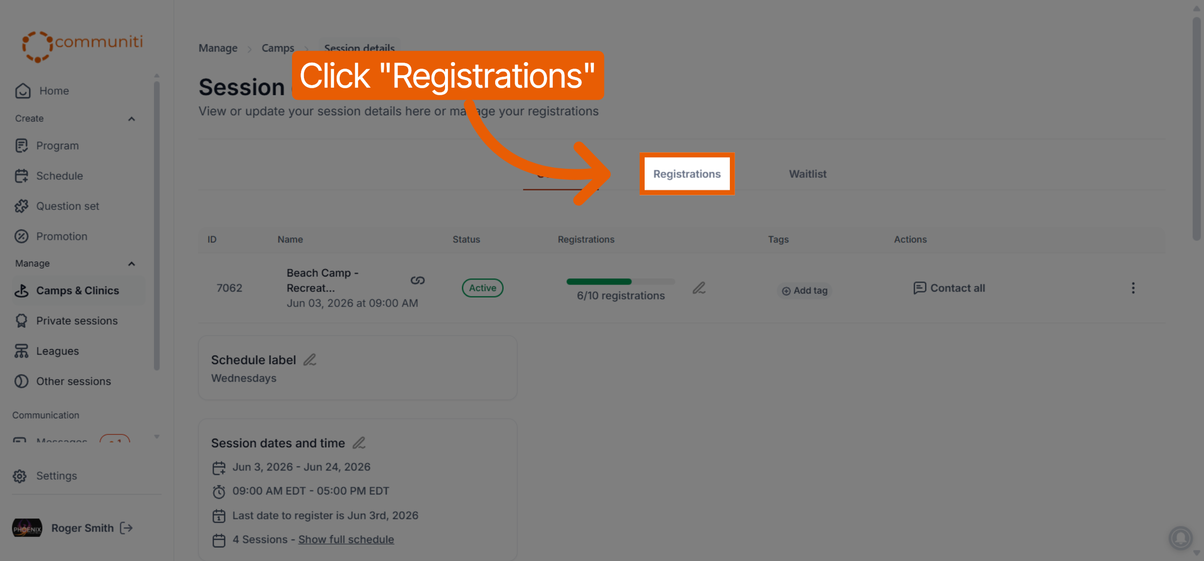 Open Registrations Tab