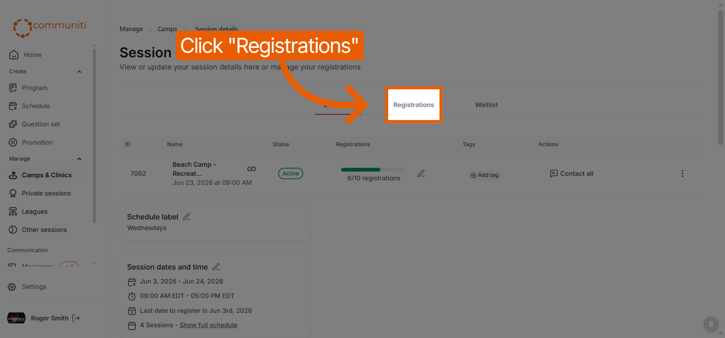 Open Registrations Tab