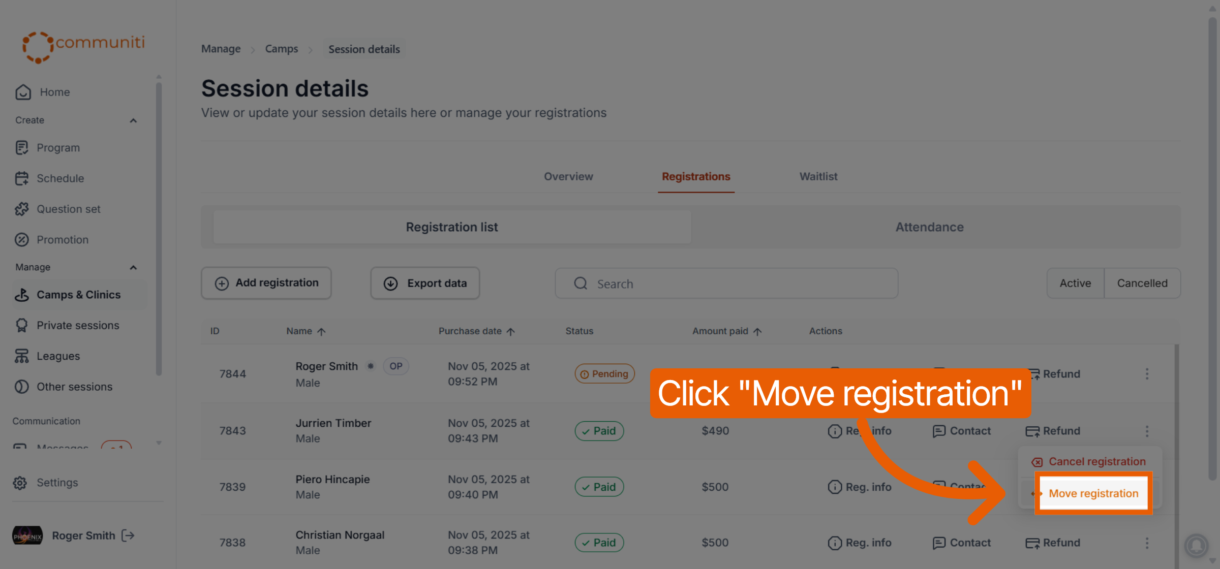 Choose Move Registration