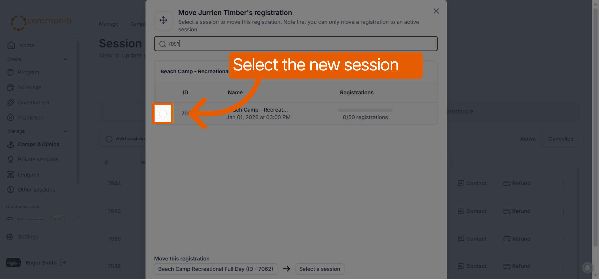Confirm Registration Selection