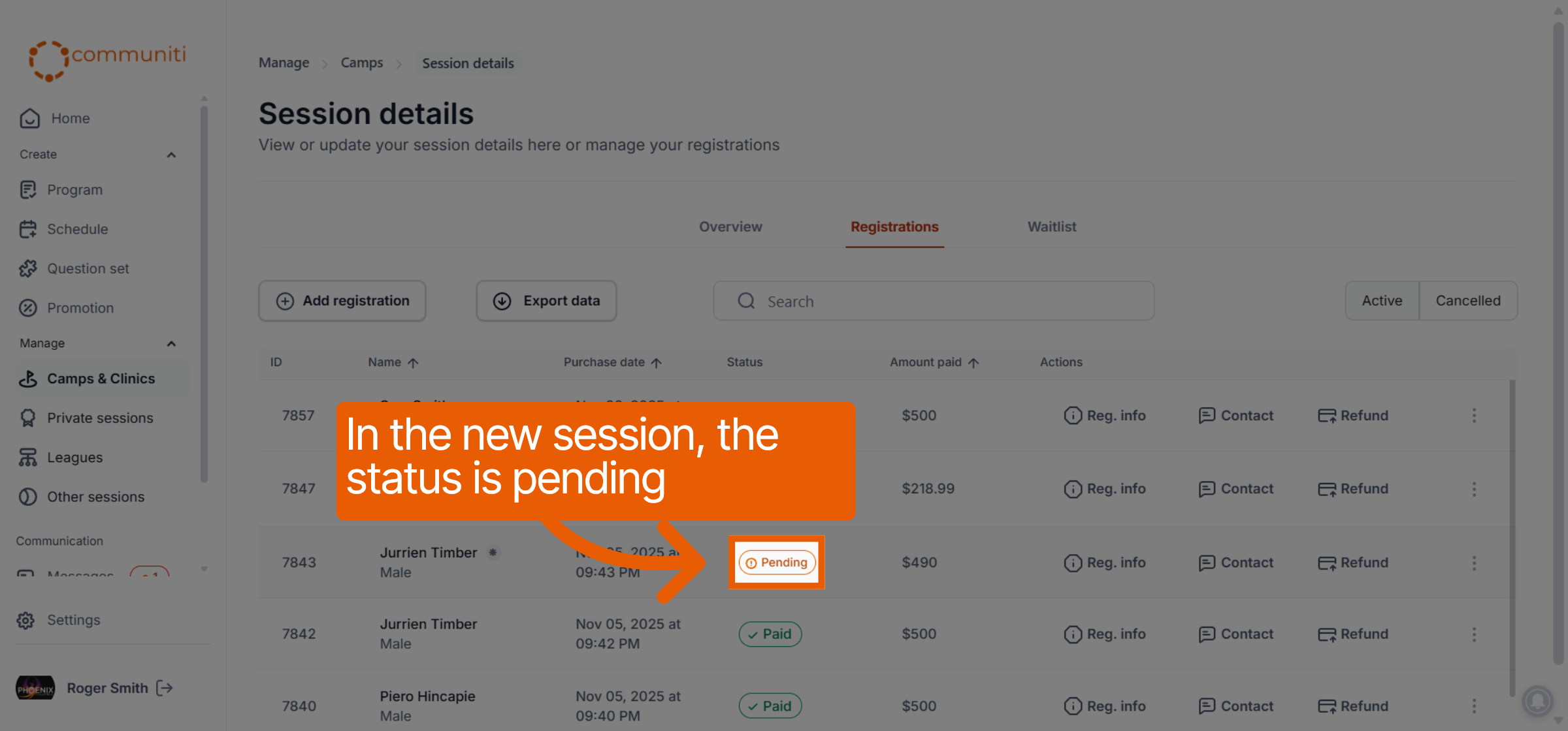Filter Pending Registrations