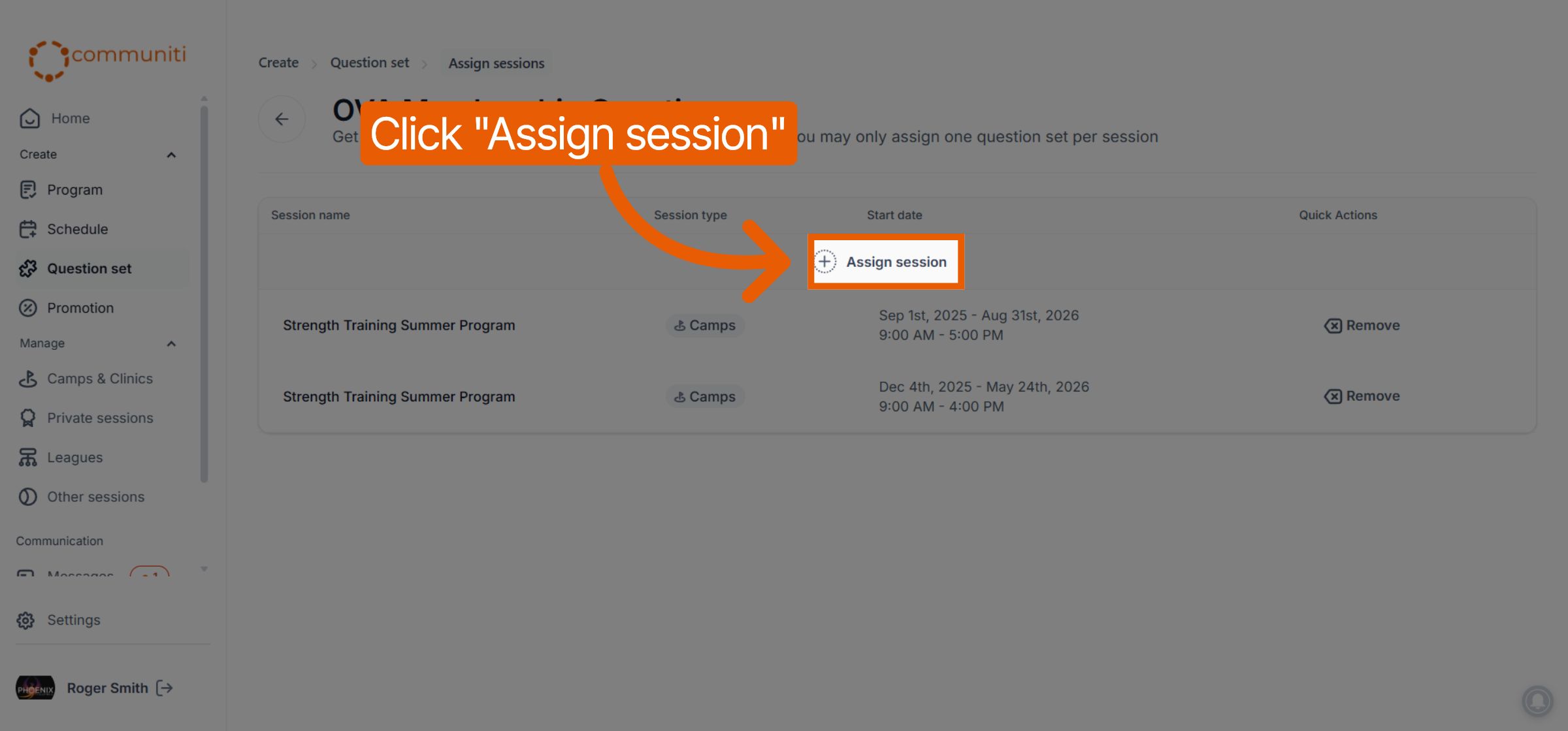 Select Assign Session Option