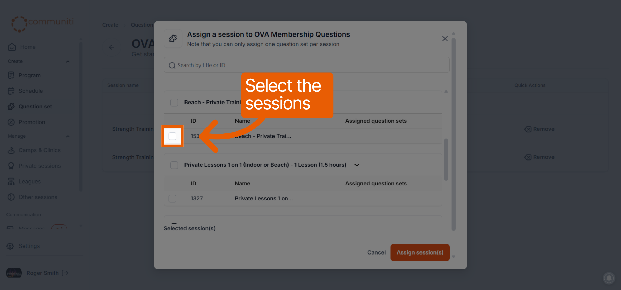 Confirm Session Selection