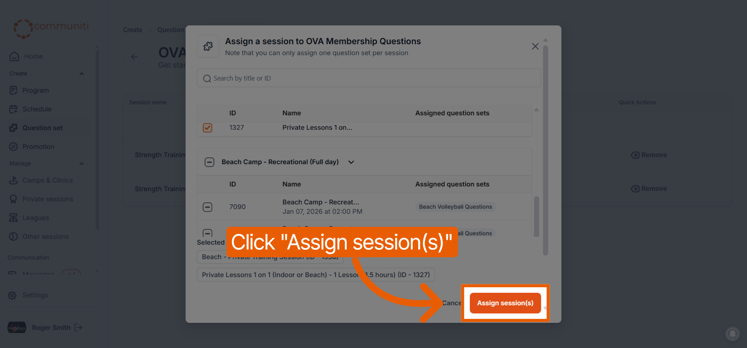 Complete Assign Session(s)
