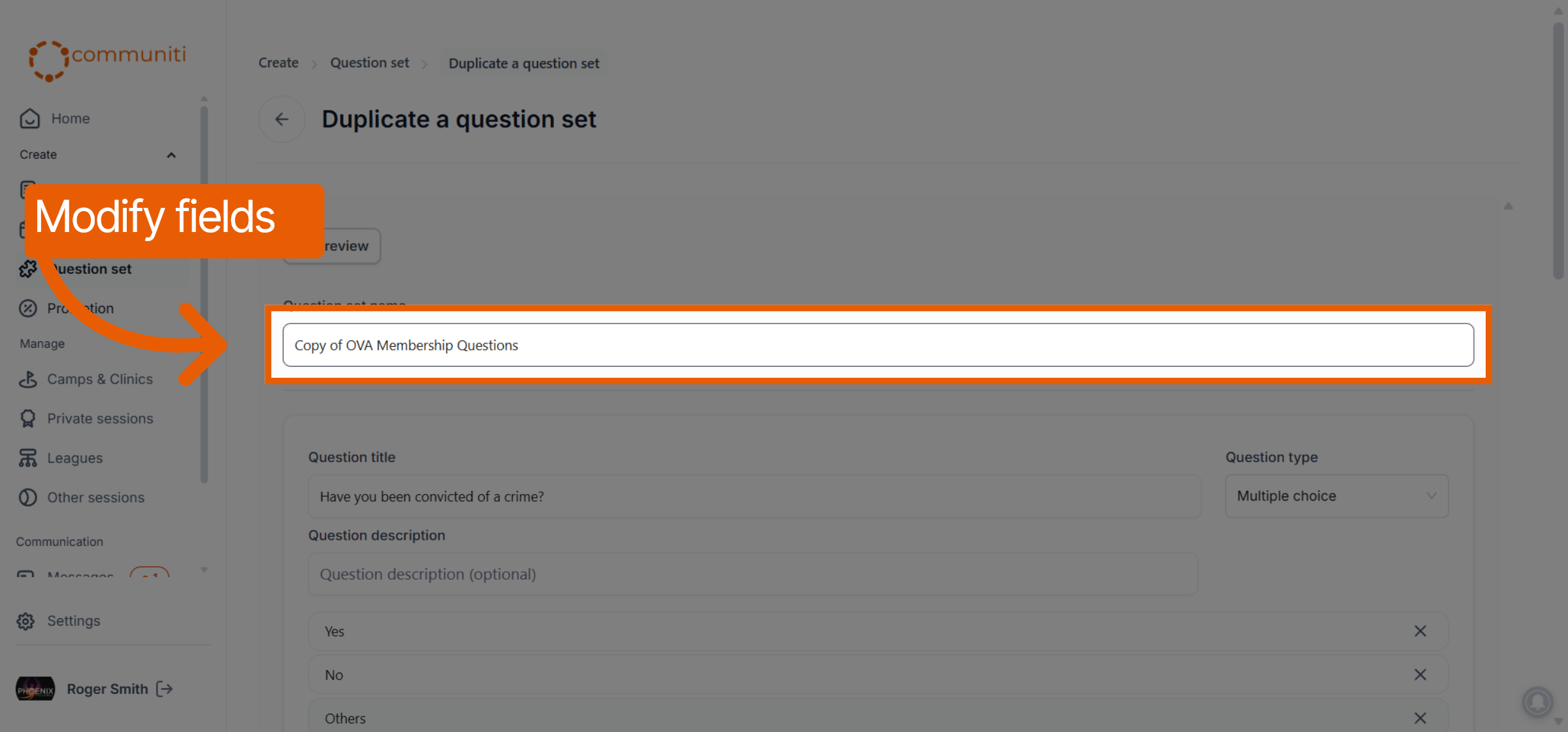 Select Question Set Copy
