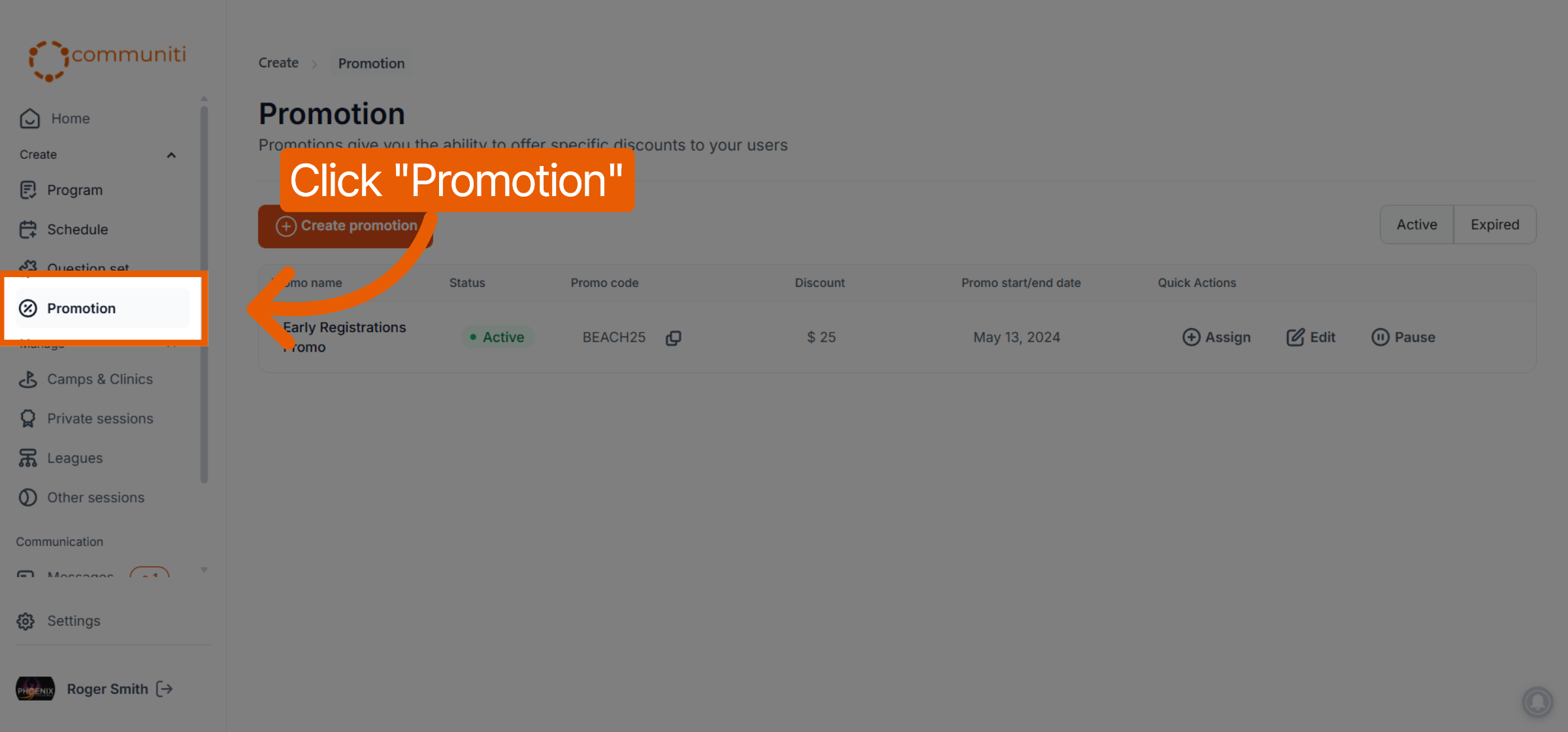Navigate to Promotions Section