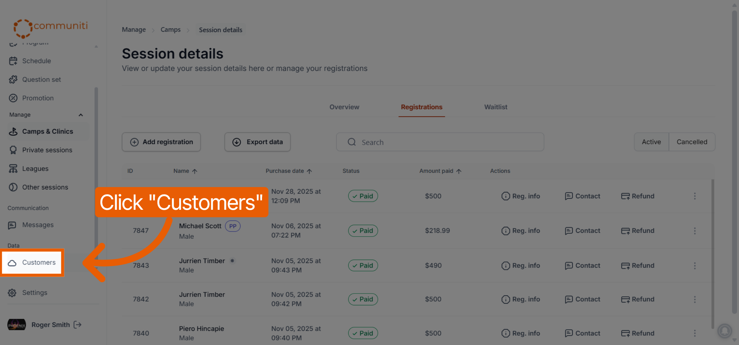 Navigate to Customers Section
