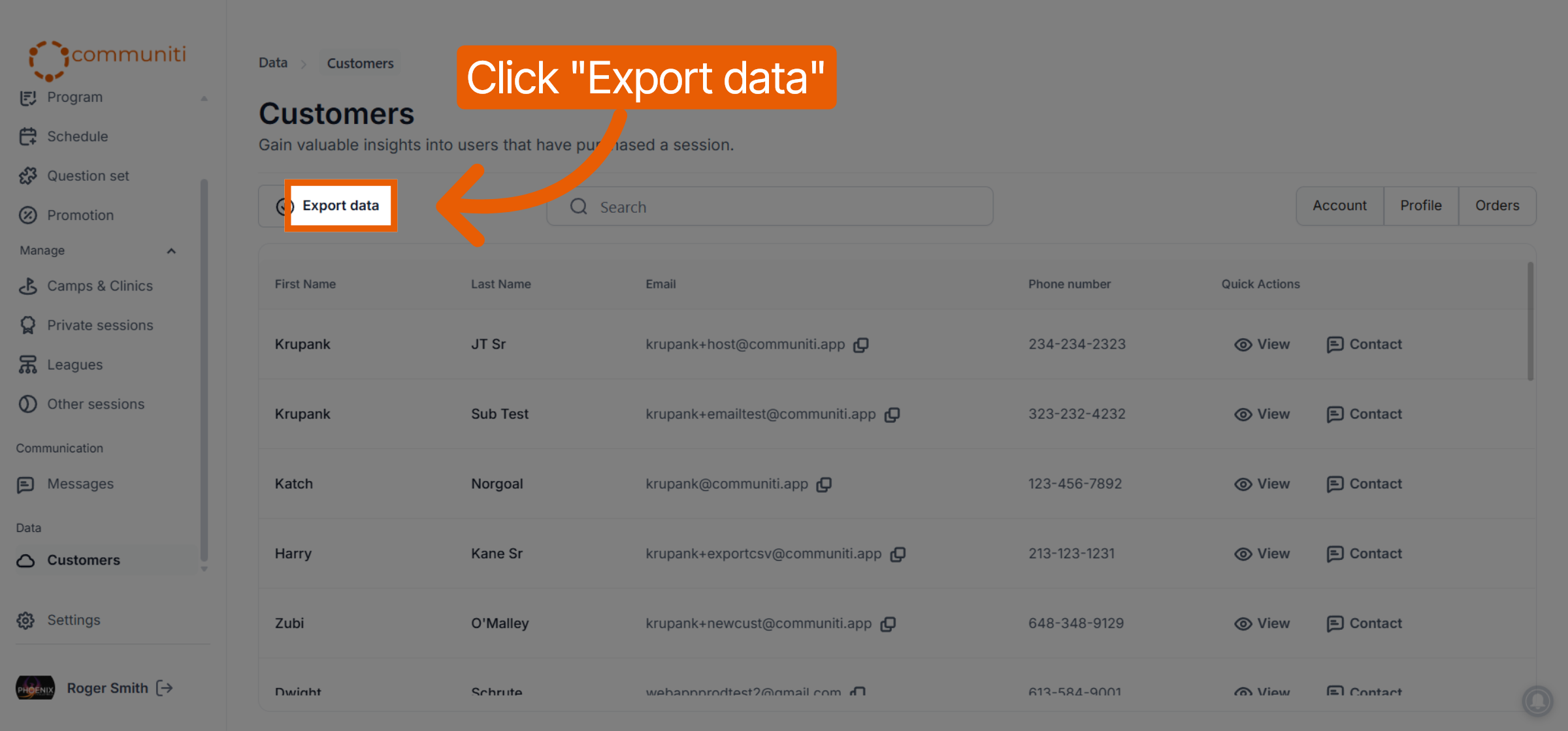 Open Export Data Options