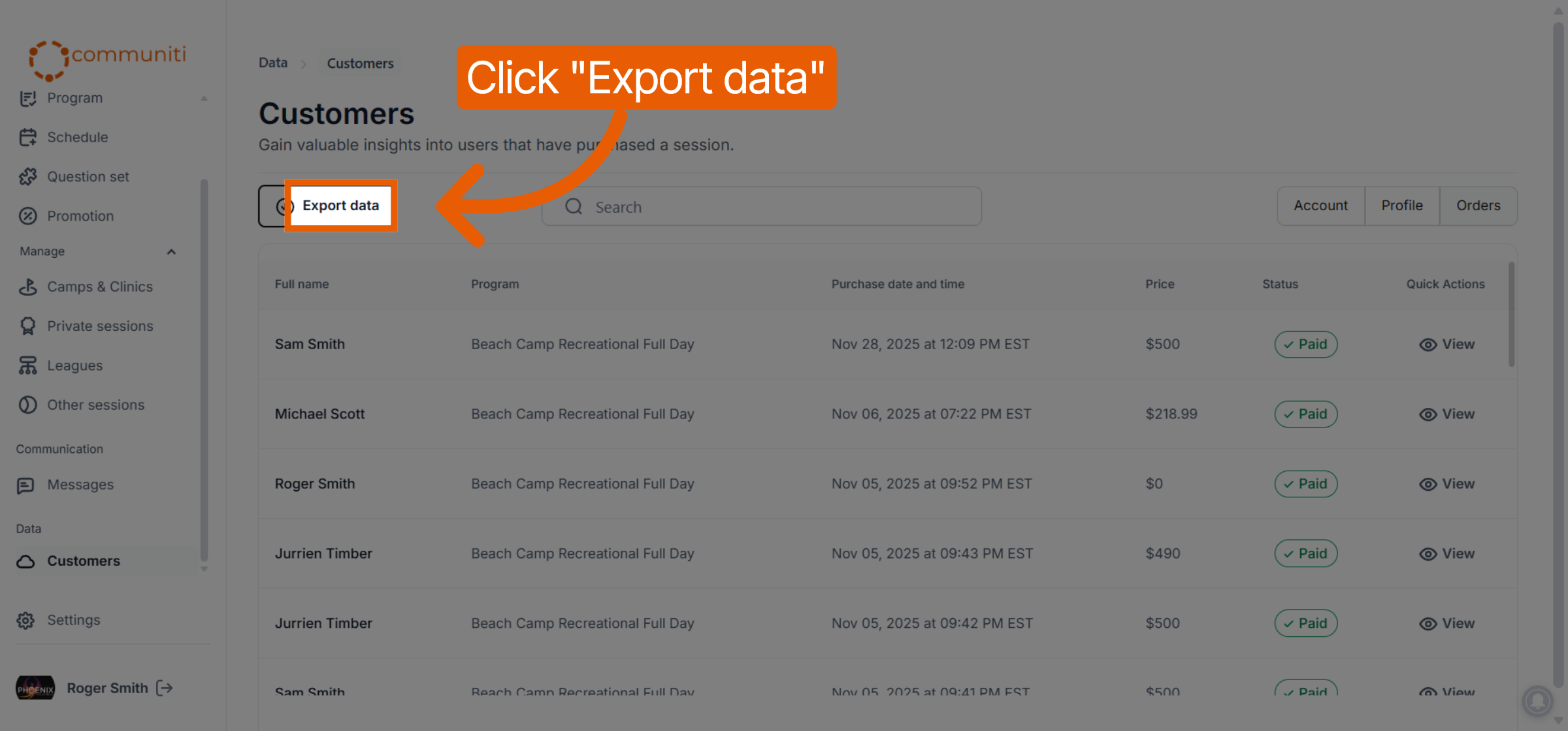 Access Export Data Feature