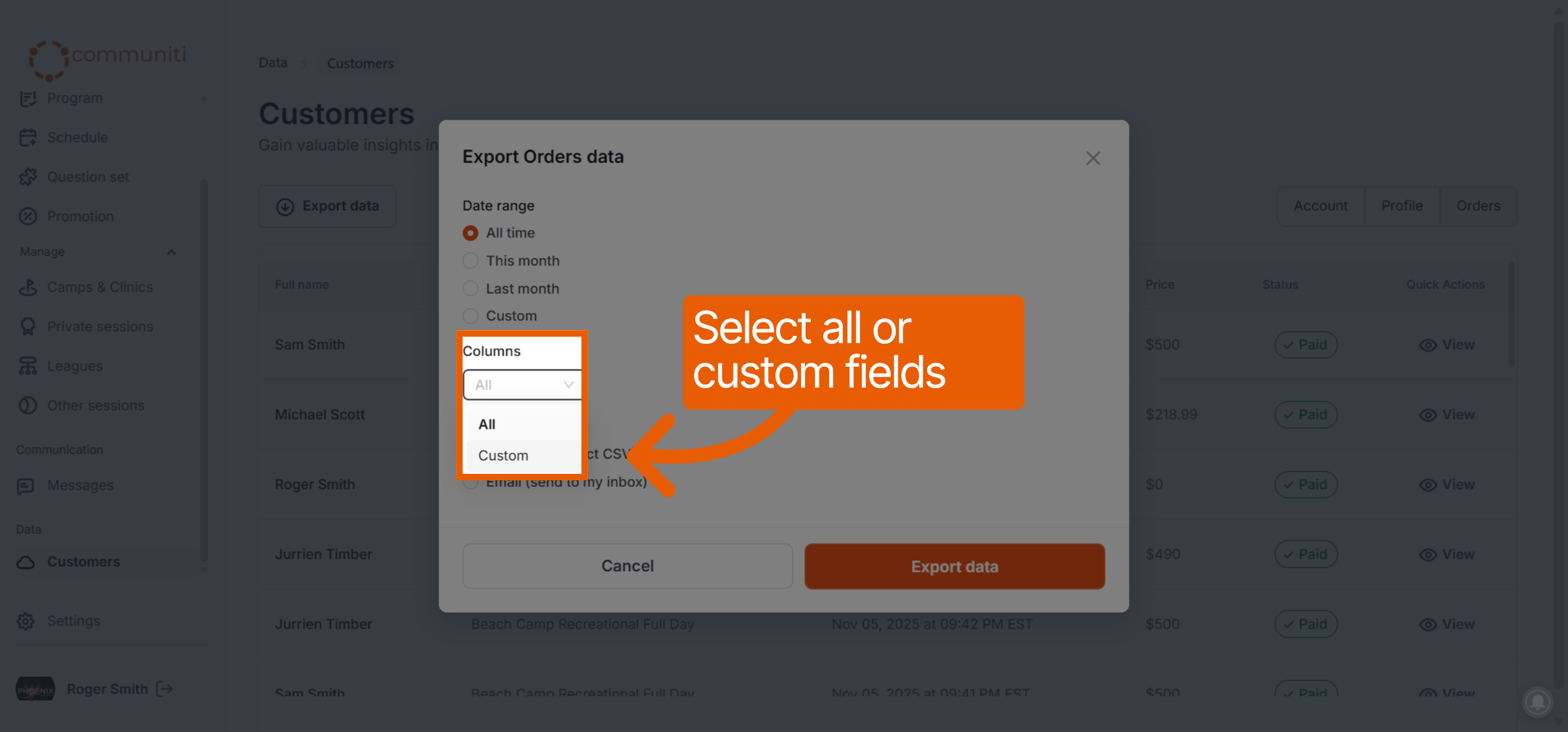 Switch to Custom Export