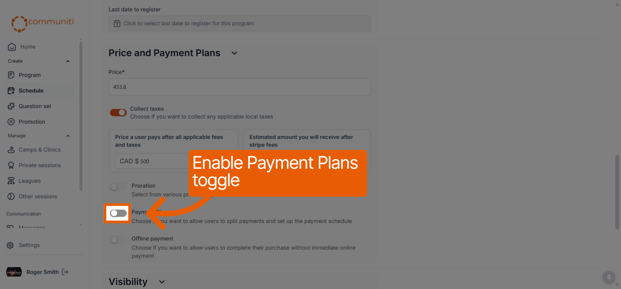 Access Payment Plan Settings