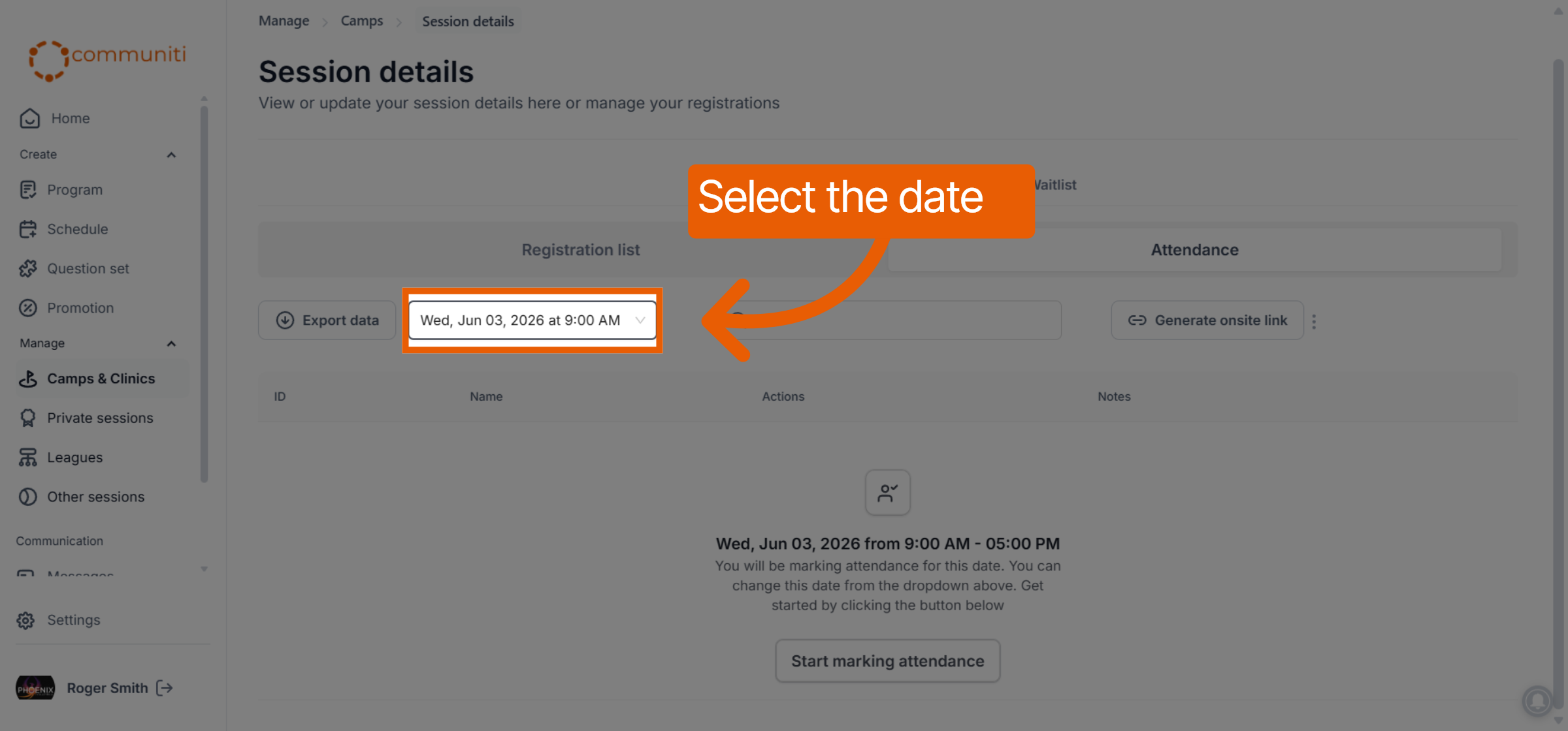 Choose Session Date