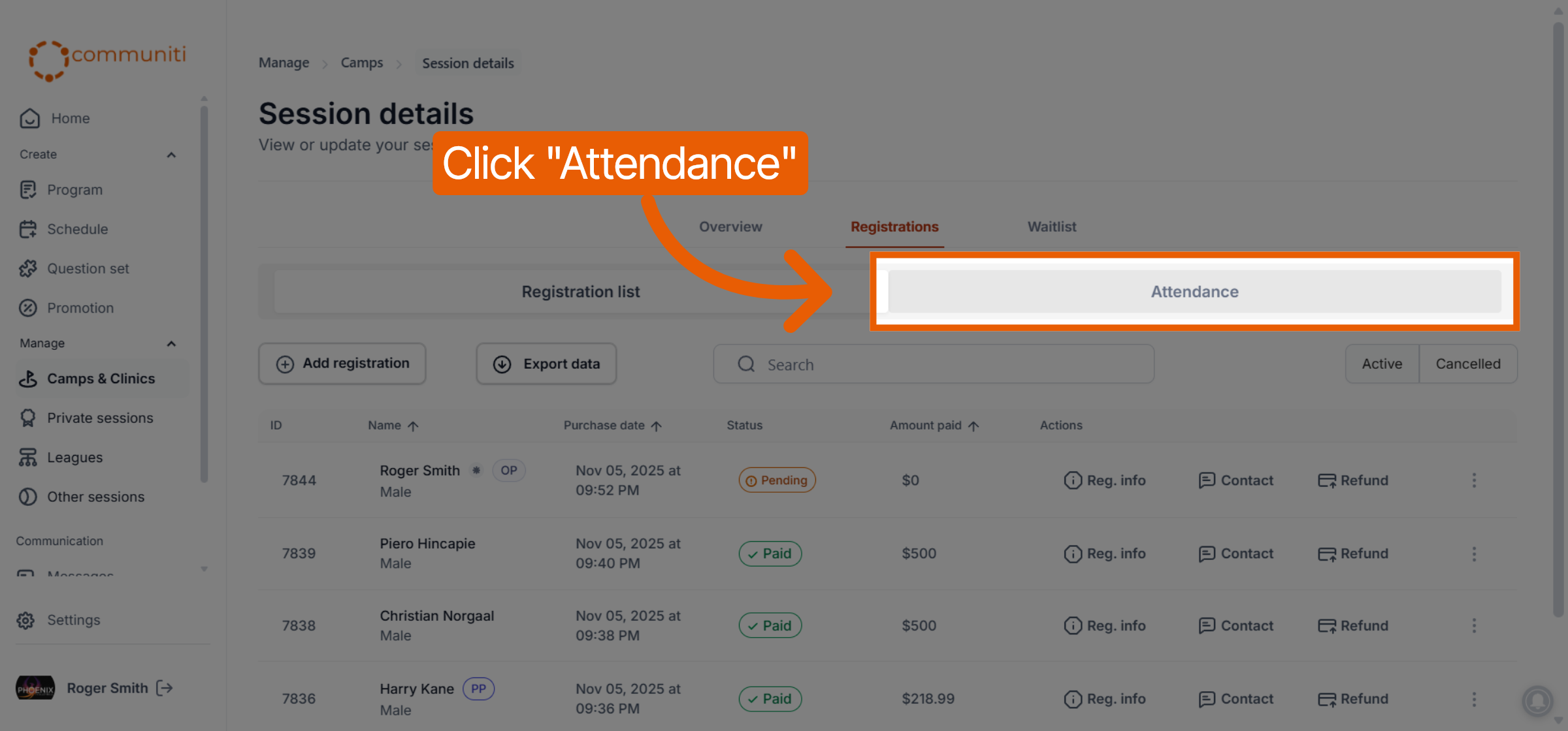 Access Attendance Section