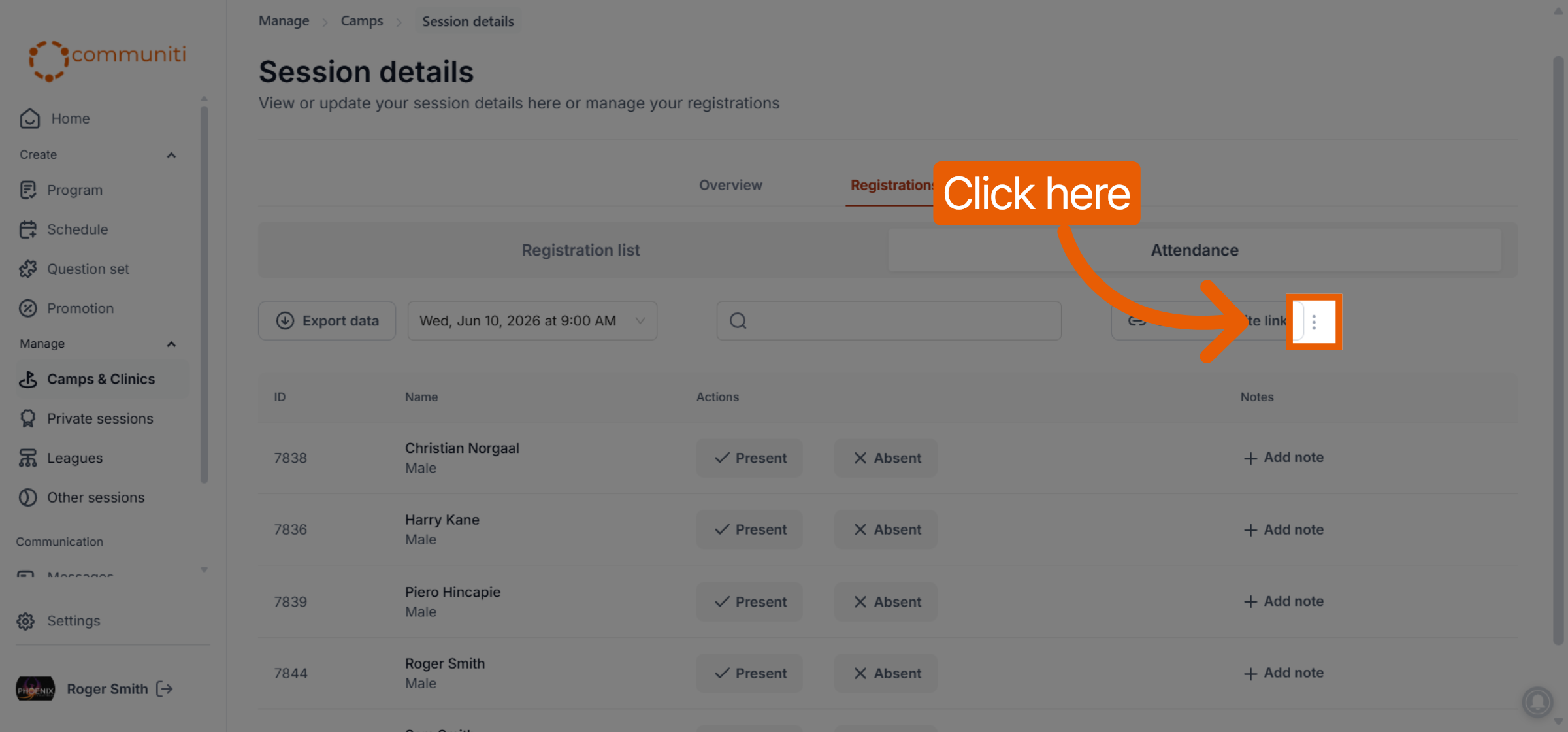 Access Attendance Options