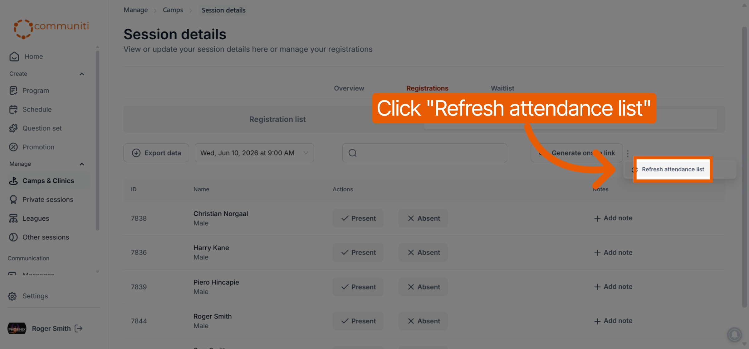 Refresh Attendance List
